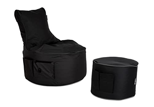 BuBiBag Maverick Gaming Sitzsack mit Hocker für Erwachsene und Kinder - mit Ausgang, Seitentaschen für Controller - Gamer Sitzsäcke für Indoor & Outdoor (anthrazit)