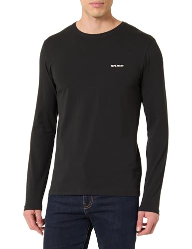 Pepe Jeans Camiseta elástica L/S con Logotipo básico para Hombre, Color Negro (Negro), Talla M, Negro (Negro), M