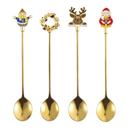 Vilgftyiet Lot de 4 cuillères à mélanger en acier inoxydable pour café, thé et sucre – Finition brillante polie, passe au lave-vaisselle, compacte pour la maison, le bureau et le café