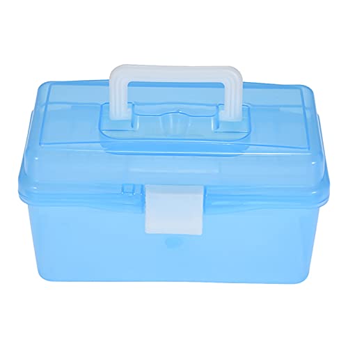 Craft Storage Container Art Box with Handle 2 Layer Stack Carry Portable Plastic Bin Case Used for Organizing Stationery Sewing Jewelry Beauty Supplies (Blue)