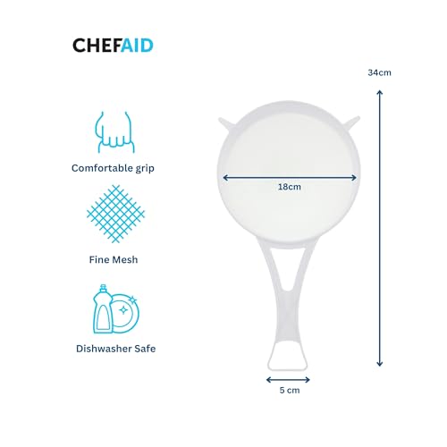 Chef Aid 18cm Wide Nylon Mesh Plastic Strainer in White - Ideal for Draining, Straining, and Washing Beans, Fruits, Vegetables, Salads, and More - BPA Free, Dishwasher Safe - Image 3