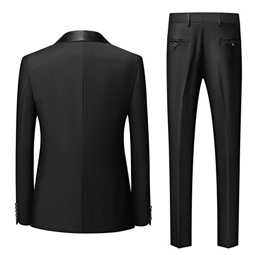 Image of Men's Slim Fit 3 Piece Suit Single Breasted Jacket Blazer Vest Pants Set Wedding Prom Shawl Lapel Tuxedo Suits (Black,Small)