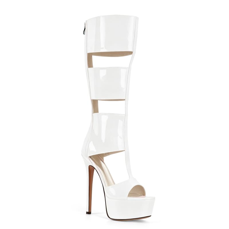 Image of Richealnana Women's Gladiator Knee-High Platform Heels-Stiletto Peep Toe Boots with Back Zipper for Club,Prom,Dance,Sexy