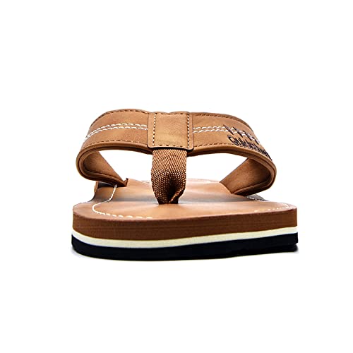 Quickshark Mens Flip Flops Thong Sandals Lightweight Beach Slippers Arch Support Leather 1-Khaki Size 7 #TOP6