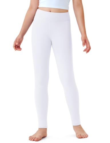 JOCMIC Girls Athletic Leggings High Waist Yoga Dance Pants White 11-12 Years