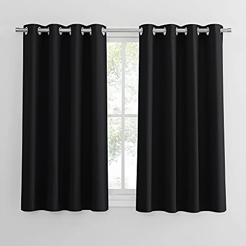 PONY DANCE Rideaux Courts - Rideau Noir Occultant Draperies de Fenêtre en Tissage/ Isolant Thermique anti Froid et Phonique pour Decoration Cuisine, L 132 x H...