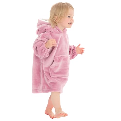 Panzy Baby Toddler Children Oversized Blanket Hoodie Comfy Wearable Blanket Hoodie with Large Pockets for kids Boys & Girls (Duskey Pink, 18 Months -3 Years)