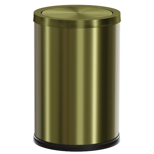 Image of 9L /2.4Gal Antique Bronze Bathroom Trash Can, Small Flip Garbage Can with Lid,Brushed,Single-Layer,Trash Bin for Laundry,Hotel,Office, Laundry Room (Bronze)
