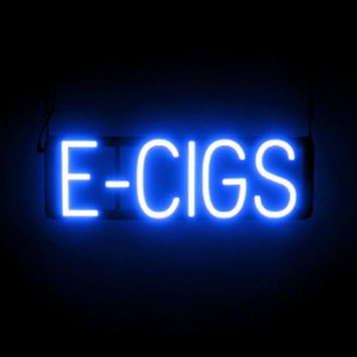 Image of SpellBrite E-CIGS Sign | Smoke Shop-Related Sign with Neon Look, Blue LED Light Source | 20.1 inch x 6.3 inch