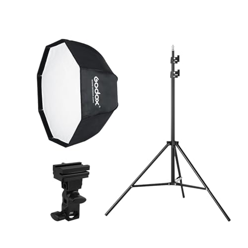 Godox Photo Studio 80cm 31.5in Portable Octagon Umbrella Softbox,190cm Light Stand with Hot Shoe Holder Bracket kit for Flash Speelidte
