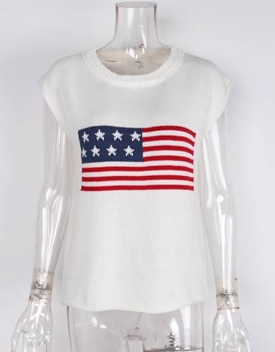 Image of Women's American Flag Lightweight Knit Crewneck Cap Sleeve Sweater Vest Top