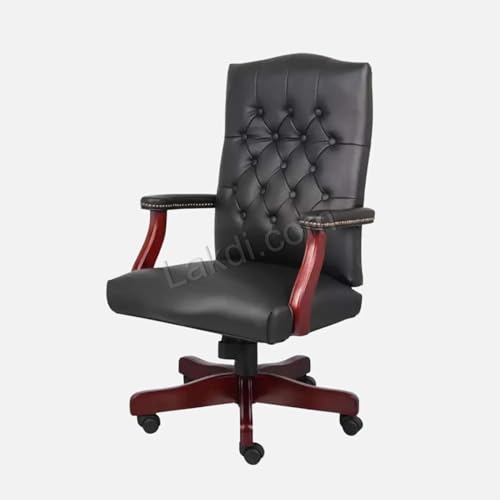 Image of Lakdi The Furniture Director & Executive Office Chair Tufted Design Made in Solid Wood with Leatherette Upholstery & Armrest with Height Adjustable Chair - Black - 111011309 Black