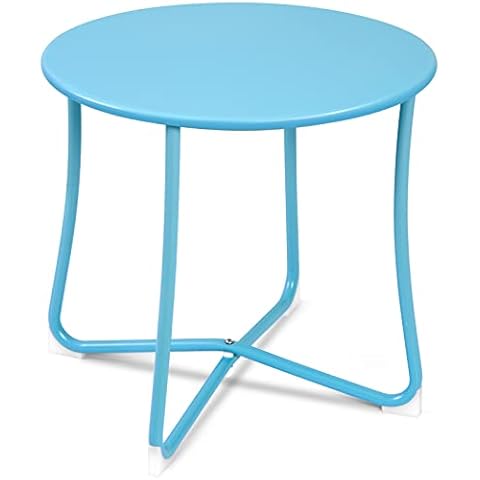 Amagabeli Round Coffee Table 17.7x17.7in Patio Side Table Outdoor Weatherproof Metal end Table for Living Room Rustproof Sofa Table Snack Port Table Modern Breakfast Kitchens Serving Table Light Blue Cover