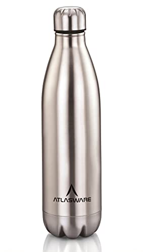 Image of Atlasware Stainless Steel Classic Single Wall Water Bottle | Durable Multipurpose Leak Proof BPA Free Bottle for Fridge, Office, Gym, School, Travel, Home and Kitchen Use (Silver, 750ml)
