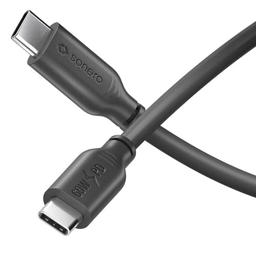 Sonero Cable de carga USB-C a USB-C, cable de carga para teléfono móvil, cable de carga rápida USB C, cable USB tipo C, USB 2.0, 60W PD, negro, 0,50 m