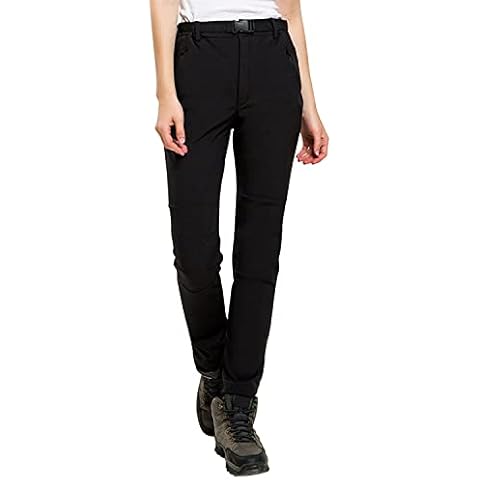 Runstarshow Womens Winter Warm Fleece Lined Straight Leg Trouser Elastic Waist Outdoor Windproof Pants Black Cover
