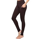 SATINA High Waisted Leggings for Women - Dark Brown Plus Size Athletic Leggings with Pockets - Stretchy, Tummy Control Pants for Workout or Casual Wear - Buttery Soft Fabric - Comfortable Fit