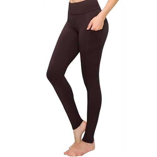 SATINA High Waisted Leggings for Women - Capri, Full Length, Fleece & with Pockets Women's Leggings …- New, Brown, One Size Plus