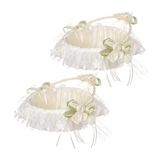 HLTER Juego de 2 cestas decorativas de flores con encaje, flores de satén y mango flexible, para decoración elegante Cover