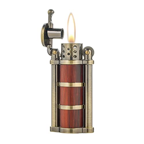 Rosewood Case Antique Style Petrol Kerosene Soft Flame Cylinder Type Windproof Lighter (Bronze)