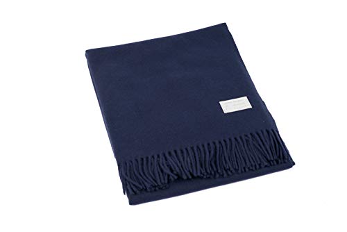 Ritter Decken 130 x 180 cm Wolldecke „Luzern“ dunkelblau 100% Merino Schurwolle – Geeignet als Plaid, Kuscheldecke, Sofadecke und Bett. Hochwertige Wohndecke mit Fransen