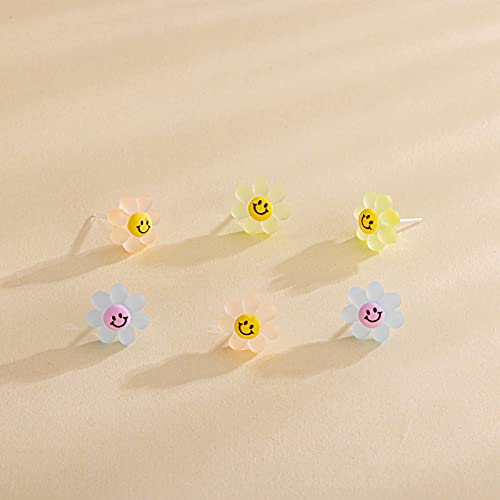 Plastic Earrings, KMEOSCH 2 Pairs Plastic smile flowers Studs Earrings for Sensitive Ears3