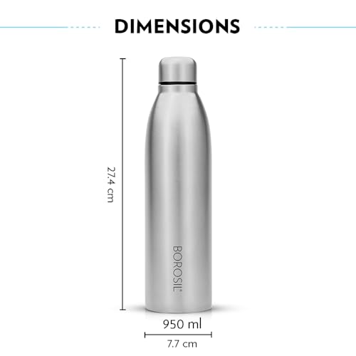 Image of Borosil 950 ml Hydra 3pc Set of Juno Stainless Steel Water Bottle | ISI Certified, Made in India Bottle | Single Wall, Leakproof, BPA Free| Bottle for Office, School, College & Gym | 1 Year Warranty