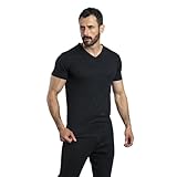 Arms of Andes AoA Men's Royal Alpaca V-Neck Shirt: Light, Wicking Outdoor Ecological Layer Black L