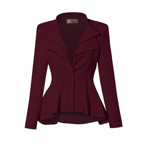 Image of Hybrid & Company Women Double Notch Lapel Office Blazer JK43864 1073T Wine 1X