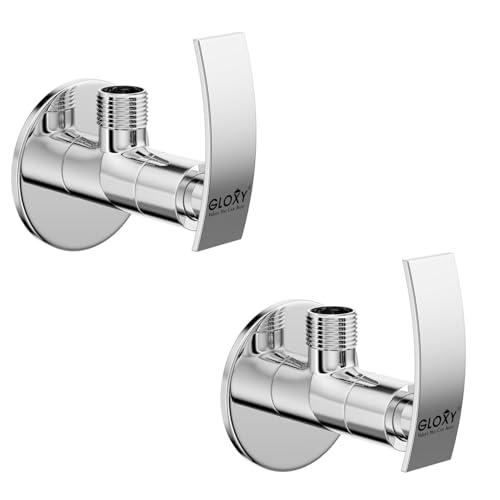 Image of GLOXY Premium Angle Valve for Bathroom with Delight Lever Combo Pack of 2 - One Way Angle Valve with Wall Flange - Angle Cock With Chrome Finish for Kitchen Sink, Bathroom & Wash Basin