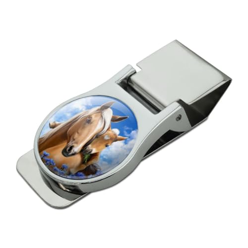 GRAPHICS & MORE Mare and Foal Flowers Satin Chrome Plated Metal Money Clip