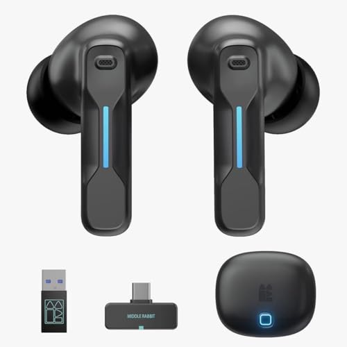 Middle Rabbit SW5 Wireless Gaming Earbuds with Mic 20ms Low Latency 2.4G Dongle & Bluetooth 5.4 Dual-Mode USB Headphones 4 Built-in Microphones Compatible with PC PS5 PS4 VR Mobile