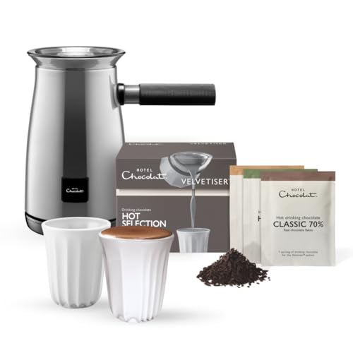 Hotel Chocolat Velvetiser - In-Home Hot Chocolate Machine - Barista-Grade Hot Chocolate Maker - Platinum Edition - 2 Ceramic Podcups & 10 Single-Serve Sachets