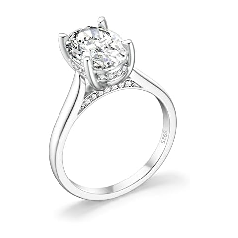 SEVENWELL 4.5CT 925 Sterling Silver Engagement Wedding Rings Oval Cut Solitaire Cubic Zirconia Bridal Wedding Promise Ring for Women Created Diamond Band, Cubic Zirconia Cover