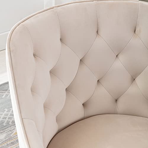 Homsof Home Desk Modern Velvet Office Computer Height Adjustable Mid-Back Task Chair, Beige, Silver Feet #TOP2