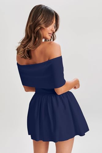 Image of Atizon Women's Summer Off The Shoulder Mini Dress Casual Short Sleeve Trendy Cocktail Party A Line Dresses
