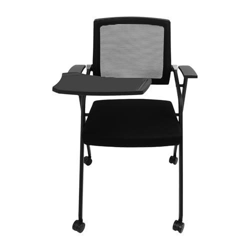 MRFIOJYDR Conference Room Chairs with Tablet Arm, Folding Office Desk Chair Stackable Office Guest Chairs Reception Chair with Wheels, Armrest, Ergonomic Backrest for Meeting Reception Training Room