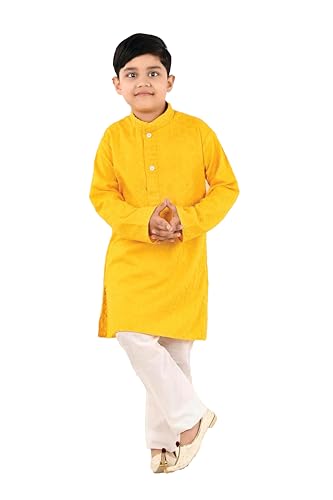 Image of Traditiona Kurta with White Pajama Set, Kids Ethnic Wear, Cotton Blend