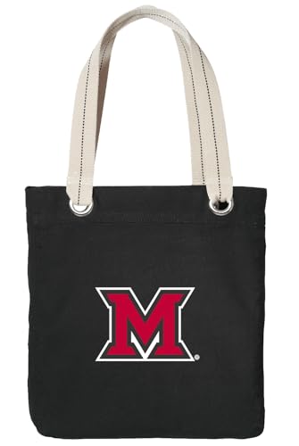 Broad Bay Miami University Tote Bag RICH COTTON CANVAS Miami RedHawks Bags Black