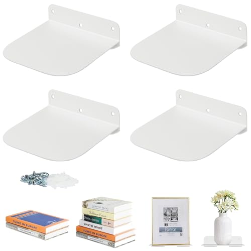 STORAGE MANIAC Floating Book Shelves for Wall Mounted Invisible Floating Bookshelves Heavy-Duty Steel Hidden Bookshelf Hanging Bookshelves for Bedroom Living Room Office, White 4-Pack