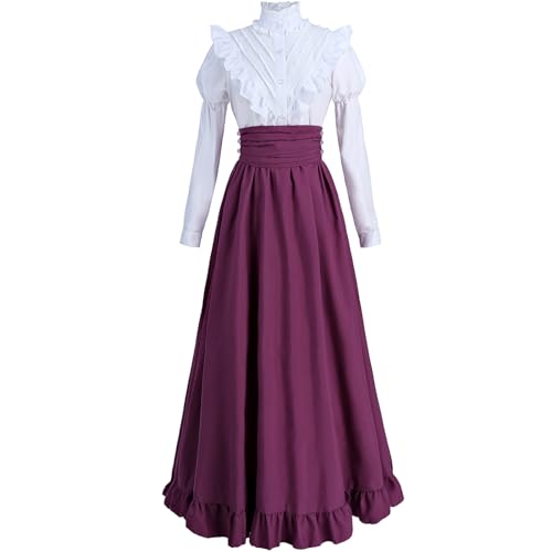CR ROLECOS Viktorianisches Kleid Damen Mittelalter Kleidung Blusenrock Ballkleider 2-teiliges Renaissance Kostüm 1800er Klassiker Edwardianische...