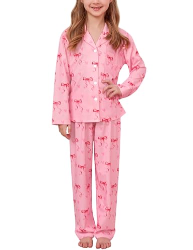 SWOMOG Girls Pajamas Set Kids Modal Button Down Pjs 2 Piece Soft Long Sleeve Sleepwear Cute Loungewear