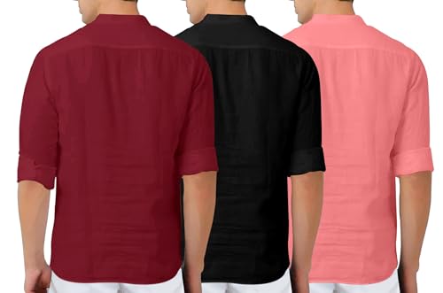 Image of Zombom Combo of Men's Solid Cotton Polyester Blend Full Sleeve Mandarin /Chinese Collor Straight Kurta Shirt (Pack of 3)