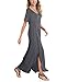 Arolina Women Summer Maxi Dress Short Sleeve V Neck Casual Loose Long Split Dresses Beach Vacation Sundress with Pockets Grey