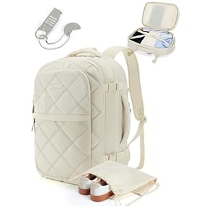 BAGSMART Carry On Travel Backpack, 30L Flight Approved Carry on Backpack with Door Lock, TSA Personal Item Backpack with 15.6 Inch Laptop Compartment & Shoe Bag, Weekender Suitcase for Travel, Beige