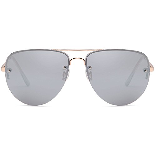SUNLOUNGER Womens Oversized Aviator Sunglasses â€“ Mirror Silver Lens on Gold Frame