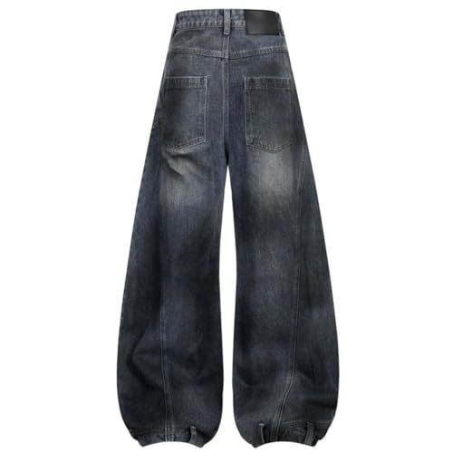 Men's Wide Leg Ripped Patchwork Jeans, Vintage Denim, Loose Fit, Streetwear Hip Hop Style3