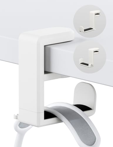 Headphone Hook Under Desk Holder 360-Degree Adjustable Rotation White