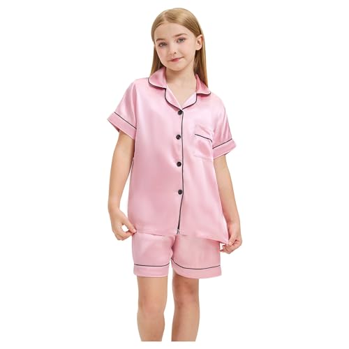 Sohcue Girls Pajamas Sets Silk Soft Short Sleeve Sleepwear Unisex Kids4