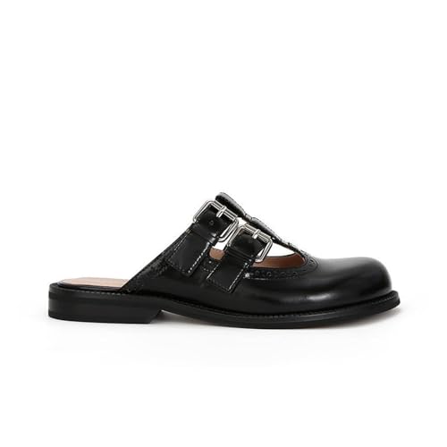 Womens Sandals Round toe double buckle lazy closed toe mule slippers women's flat bottom outdoor sandals